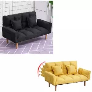 인테리어 꾸미기 2인용 접이식 검정 침대 베드 쇼파 + 쿠션 2개