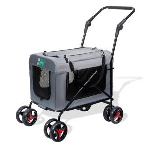 바퀴가 분리 가능한 노웬솔 반려동물 유모차, 고양이 운반견 운반견, 조절 메쉬 창, 휴대용 여행 가방, 작은 고양이와 반려견을 위한 여행용 접이식 운반견(그레이)