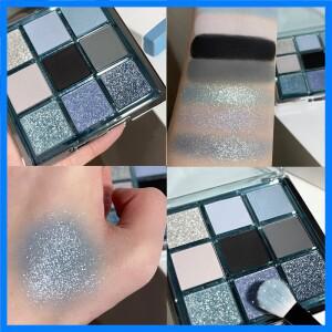 9 가지 색상 다크 펑크 스모크 아이 섀도우 팔레트 블루 블랙 펄 매트 아이 섀도우 메이크업 팔레트 브라이