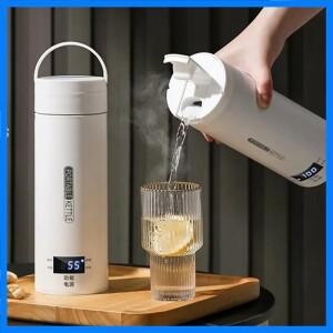 500ML 전기 주전자 휴대용 차 커피 주전자 여행 끓인 물 열 컵 Anti-Scald 물병 영어 메뉴