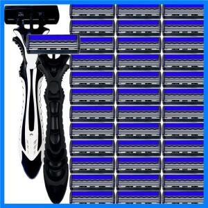 수염과 콧수염을 위한 금속 손잡이가 있는 3겹 안전 면도기. 스테인리스 스틸 클래식 3중날 수동 면도기 (