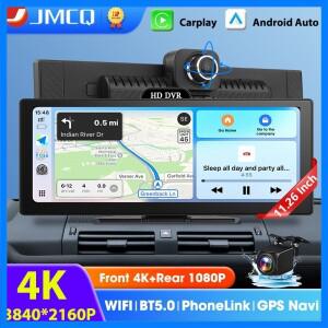 11.26인치 4K DVR 대시캠 블루투스 오디오 무선 카플레이 & 안드로이드 오토 대시보드 듀얼 렌즈 비디오 레
