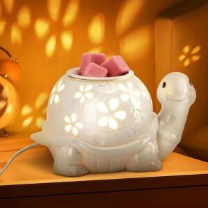 LESES 전기 왁스 멜트 워머 향이 나는 큐브를 위한 터틀 세라믹 워머 버너 전구 2개가 달린 캔들 멜터 가정용 침실 아로마 테라피 선물