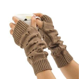 조크비 카키 팔 장갑 요정 그룬지 손가락 없는 찢어진 긴 소매 워머 니트 에스테틱