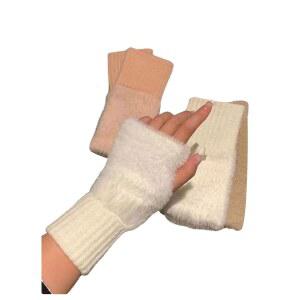 베르두사 여성용 퍼지 핑거리스 겨울 장갑 플러시 인조 모피 니트 팔 워머