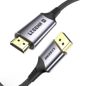 LKEENR 디스플레이 포트 - HDMI 케이블 (8K@60Hz, 4K@120Hz, 2K@144Hz) 2m(6.5피트) 단방향 DP 1.4 소스 to 2.1 브레이드 코드, AMD, NVIDIA용 HDCP 2.3 HDR10 지원