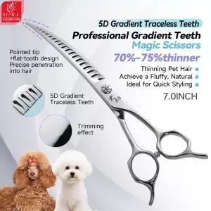 애견미용가위 커브  페니체 하이엔드 마스터 시리즈 7인치 5D 그라데이션 무흔적 이발 가위 애완견 미용 곡