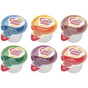 네슬레 커피 메이트 리퀴드 크리머 싱글 버라이어티 팩, 오리지널, 프렌치 바닐라, 헤이즐넛, 리쉬 크림, 이탈리안 스위트 바닐라 캐러멜, 6가지 맛 x 30 ct, 180 /박스