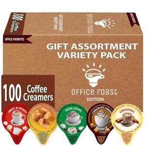 버라이어티 팩 크리머 리퀴드 싱글 | 선물용 구색 상자 커피 크림 달콤하고 크리미한, 초콜릿 카라멜, 카라멜 마키아토, 오리지널 & 리쉬 - 냉장고 없음 100박스
