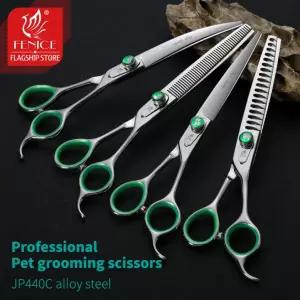 애견미용가위 커브 Fenice 가용 녹색 개 손질 가위 세트 JP440C 절단 곡선 키트 로고 나사 7.0 인치 8.0
