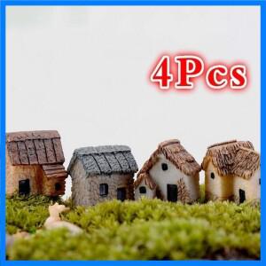 4Pcs 집 미니어처 입상 요정 정원 액세서리 홈 인테리어 만화 동물 건물 동상 수지 공예 인형 자동차