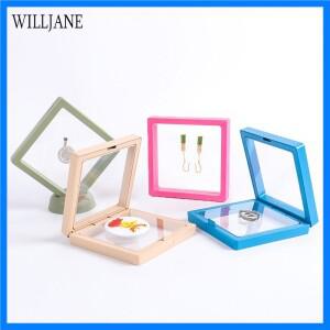 투명 PE 필름 보석 보관 상자 색상 3D 플로팅 디스플레이 프레임 동전 방진 전시 반지 귀걸이 주최자 케이
