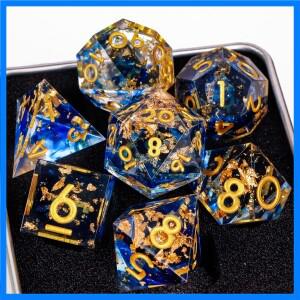 블루 수지 D&D 주사위 세트 던전 및 드래곤용 7pcs 다면체 주사위 RPG 주사위 역할 게임 D4 D6 D8 D10 D12