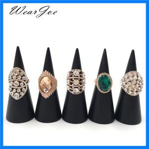 빈티지 검은 나무 반지 홀더 디스플레이 콘 랙 단단한 나무 손가락 악세사리 스탠드 스토리지 주최자 보석