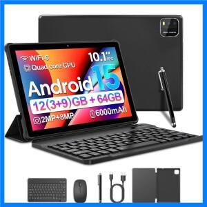 BAKEN 10인치 안드로이드 15 태블릿 쿼드코어 프로세서 12GB (3+9 확장) RAM + 64GB 저장공간 5G WiFi 1280