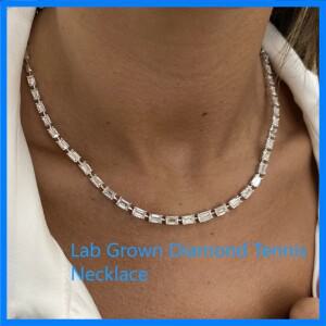 고품질 주얼리 테니스 목걸이 에메랄드 랩그로운 다이아몬드 DEF VS-VVS 총 12.4ctw 하프 다이아몬드 테니