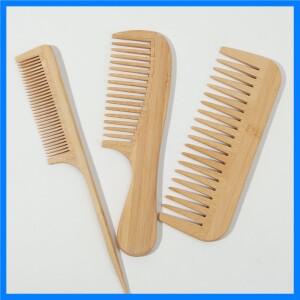 3개 천연 수제 대나무 빗 세트 정전기 방지 - 넓고 쥐 꼬리 및 미세한 치아 스타일 - 모든 모발 유형에 적