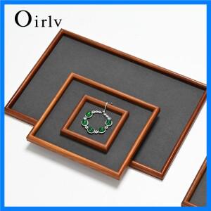 Oirlv 반지 귀걸이용 나무 보석 트레이 팔찌 팔찌 목걸이 직사각형 보석 디스플레이 스탠드 보석 트레이 인