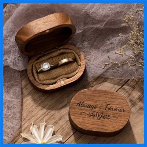 결혼식 약혼 제안 반지 무기명 상자 기념일 생일 선물을위한 항상 그리고 영원히 새겨진 나무 반지 상자