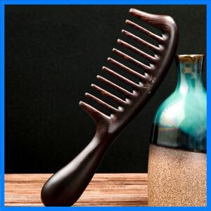 에보니 긴 이빨 빗 헤어 칫솔질 두피 마사지 둥근 모양의 빗 U자형 뿌리 디자인 곱슬 젖은 머리용 넓은 이