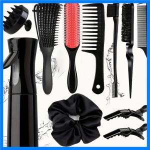 젖은 머리 마른 머리 곱슬머리용 헤어 케어 키트 11종 - 컬 강화 무향 스타일링 도구 세트 (미스트 병 헤어