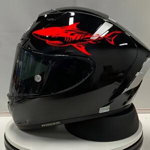 2PCS  상어 바이크 오토바이 헬멧 스티커 - 및 자동차 백미러  빨간색 디자인