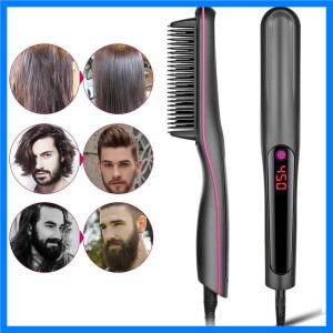 전문 헤어 스트레이트너 브러시 화상 방지 기능 빠른 가열 플랫 다리미 핫 빗 스트레이트닝 브러시 남성용