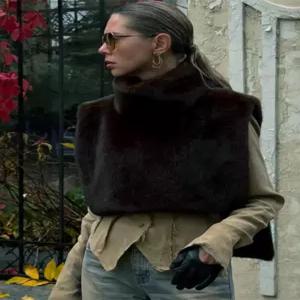 페이크퍼 캐주얼 인조 모피조끼 넥워머 퍼원단