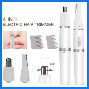 4 in 1 헤드 배터리 구동 헤어 클리퍼 코털 트리머 여성 남성 귀털 눈썹 수염 코털 제거