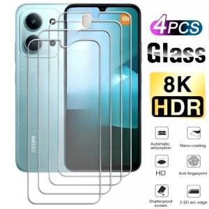 [호환품]4Pcs Ultra HD Tempered Glass for Redmi 15C 14R 14C 13C 12C 10A Screen Protector Note 5G 11 P
