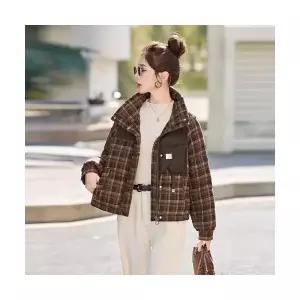 M1 여성 겨울 패딩 프렌치 빈티지 체크 쇼트 따뜻한 오리털 도톰한 코트 JEN4