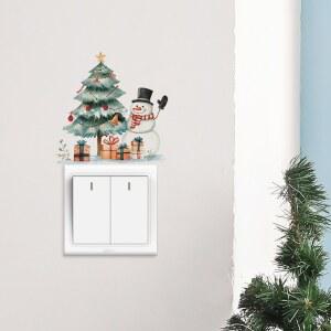 만화 크리스마스 트리 눈사람 스위치 스티커, 방 장식 벽지, 축제 데칼 홈 장식, 자체 새해 벽 접착
