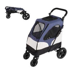 보관 가방이 있는 4륜 접이식 반려동물 산책 카트, 손잡이가 조절 가능한 중형견용 유모차, 메쉬 스카이라이트가 트래블 조거 유모차