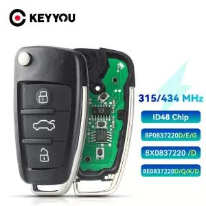 KEYYOU 자동차 원격 키 아우디 A1 A3 A4 S3 S4 TT Q3 RS3 Avant2 8P0837220DGEQK 315Mhz 434 Mhz 48 칩 자