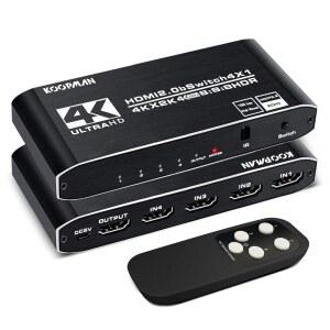 [미국배송] 4K HDR 스위치 쿠프만 4포트 HDMI 2.0 스위처 셀렉터(IR 리모컨 포함) HDCP 2.2 4K@60HZ 울트라HD HDR10 3D HD1080P 돌비 DST 지원 PS4 xbox호환용 애플호환 TV 파이어 스틱용 스플리터