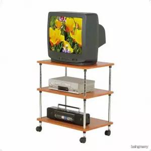거실 TV 선반 이동형 바퀴 3단 체리 우드톤 수납 미디어 오디오 멀티랙