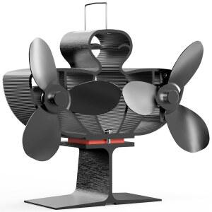 이지웨이브 우드 스토브 팬 열 구동, 듀얼 모터 열 구동 벽난로 팬, 목재 / 통나무 연소용 스토브 펠릿 / 버너용 비전기, 6개의 블레이드 무음 열 팬 W / 스토브 액세서리 온도계