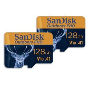 [미국배송] SANDISK 128GB 야외용 FHD MICROSDXC UHS-I 메모리 카드(2X128GB) - 최대 150MB/S 풀 HD C10 U1 V10 A1 트레일 카메라 마이크로 SD 카드 SDSQUBC-128G-GN6VT
