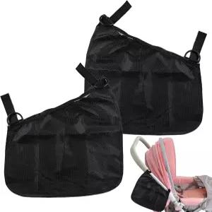 2PCS 유니버설 사이드 슬링 유모차 카고 네트 휴대용 보관 메쉬 백 정리 가방 미끄럼 방지 및 조절 가능한