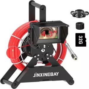 JINXINEBAY 하수관 점검 카메라 IPS 모니터 16GB TF 카드 DVR IP68 1200TVL HD 65/100FT 광섬유 케이블