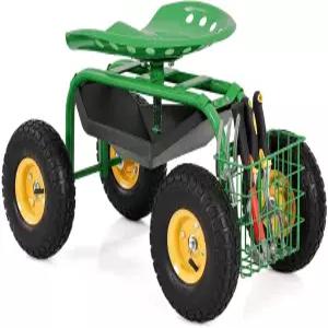 좌석이 있는 언맥스 가든 카트 높이 조절 가능한 좌석 및 10개의 대형 바퀴가 튼튼한 가드닝 작업 의자