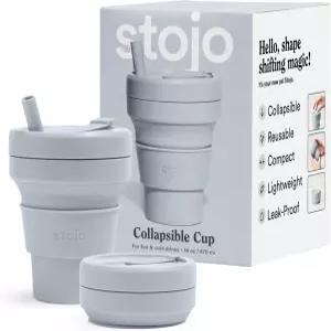 스트로가 포함된 스토조 접이식 여행용 컵 u2013 캐시미어 그레이 16온스 / 473ml - 뜨거운 음료와 차가운