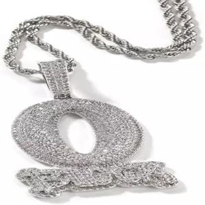 힙합 스타일 다이아몬드 O 블록 지르콘 레터 펜던트 목걸이 패션 쥬얼리 남녀용 24인치 트위스트 체인