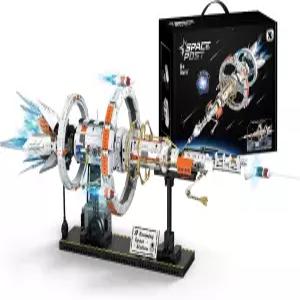 모터 및 LED 조명이 장착된 OWNONE 1 우주 정거장 건물 세트 - 360° 회전 왕복선 로켓 모델 키트 성인