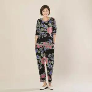 엄마옷 면블랙바탕꽃 상하세트 홈웨어 1GHJ24484 중년여성 마담 60 70대  빅사이즈 할머니