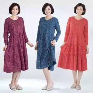 엄마옷 잔꽃캉캉 면 원피스 홈웨어 1GHJ24483 중년여성 마담 60 70대  빅사이즈 할머니