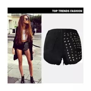 어밴저스 여자 키작녀 청반바지 비즈 네일 데님 찢청 스트리트 핫팬츠 꾹4