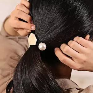 진주 자개 머리끈 핑크 방울 스타일링