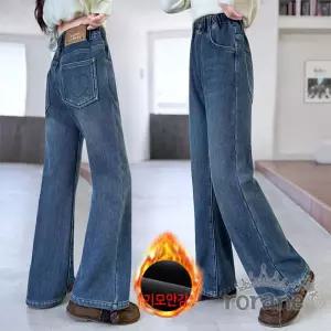 기모 초등학생 주니어 여아 청바지 청색 겨울 여학생 초등학생옷 방송댄스복 세트