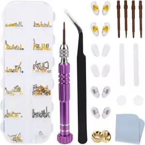 업그레이드된 안경 수리 키트 - 선글라스 시계 수리를 위한 5-in-1 마그네틱 드라이버 코 패드 이어 그립